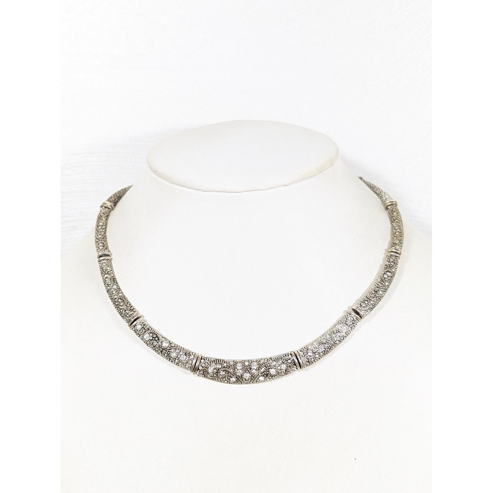 Premier Designs Heirloom Rhinestone Statement Necklace Silver Tone 19"